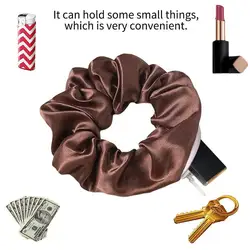 Custom print scrunchies with zipper logo elastic hair band women elegant silk satin scrunchies with pocket