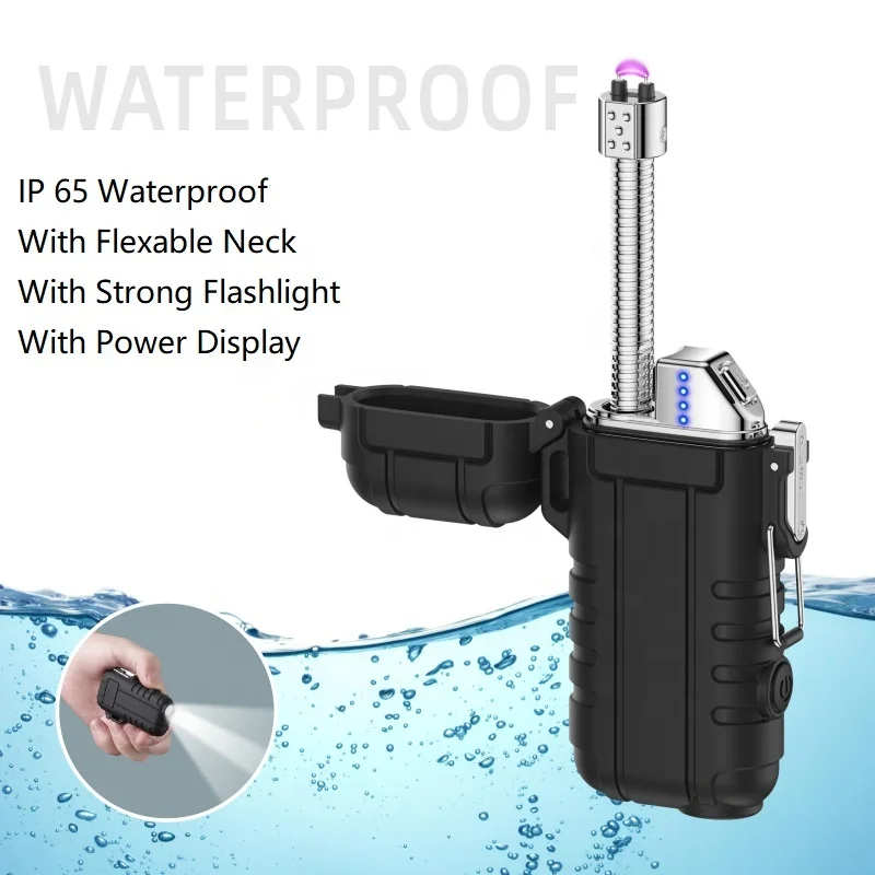 NEW Waterproof Flameless Electric Type-C Rechargeable Windproof Arc Plasma Lighters with Emergency Whistle for Outdoor, Camping