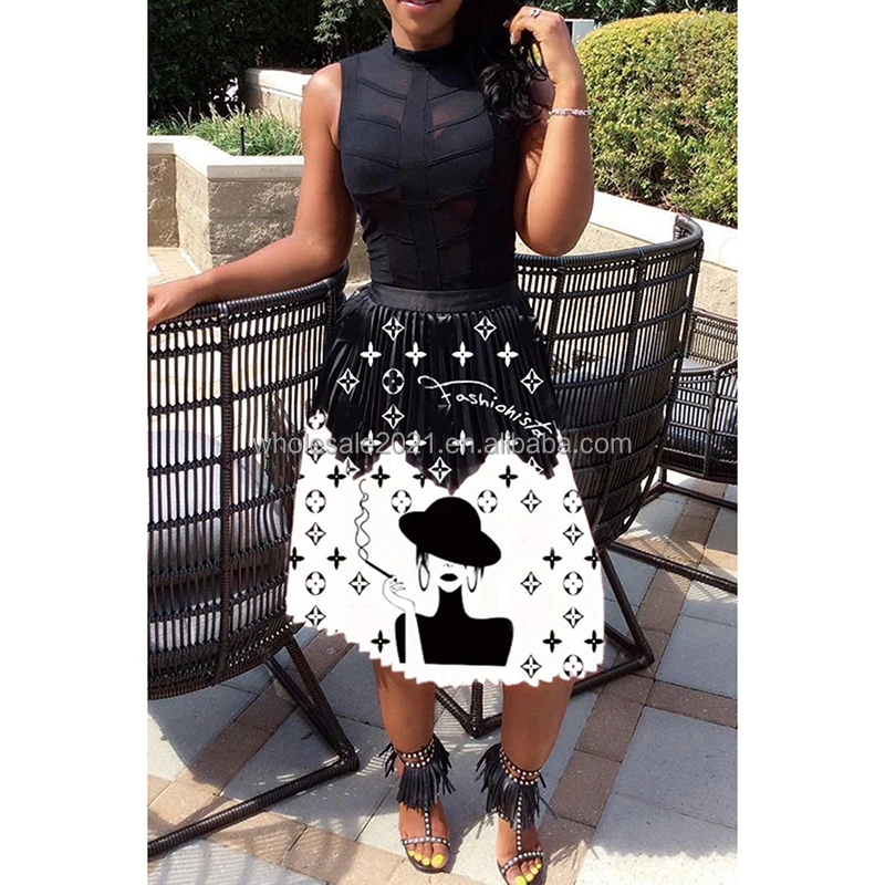 
Women Printed Skirt Luxury Casual Knee Length Wear Dress For Ladies Elegant Ball Clothing High Quality Wholesale 