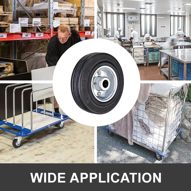 Wholesale zinc plated medium heavy duty black solid rubber tire 4 inch rubber wheel caster for industrial application