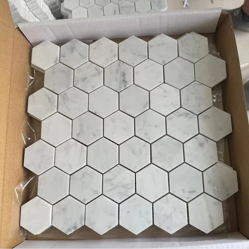 Honed Well received Hexagon Design Italy Carrara White Mosaic Chips 48x48mm for Bathroom Walls