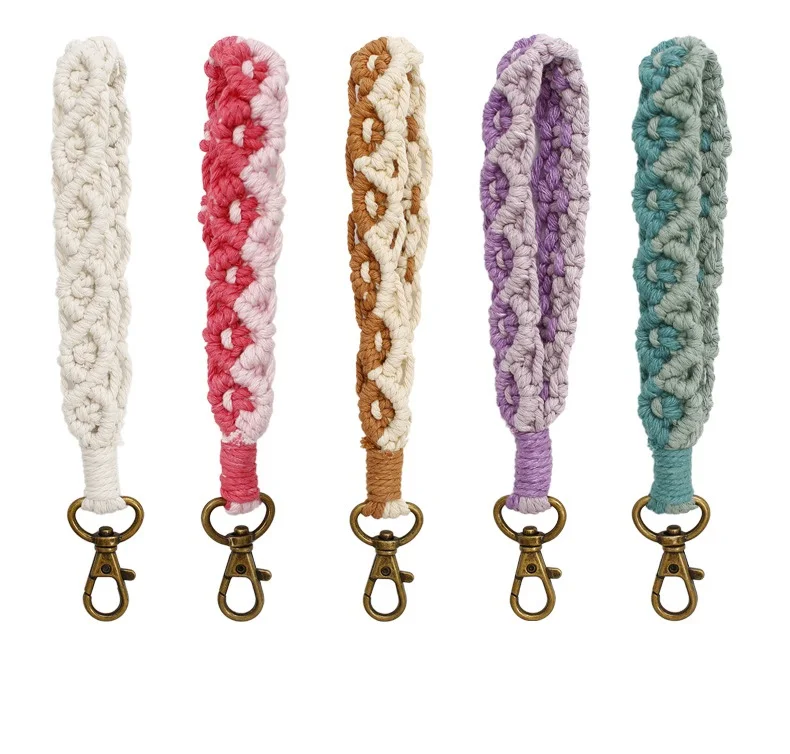 Hand-made Knitting Bohemia Luxury Strap Tassel Macrame Fabric Custom keychain AccessoriesMacrame Tassel Wristlet Key Chain Craft