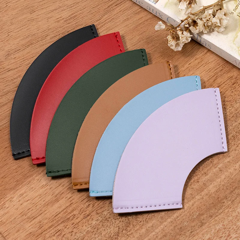 Mini Portable Fan Shaped Semicircle PU Leather Bookmark Label Book Corner Protective for Men Women Book Lover Gifts for Reader