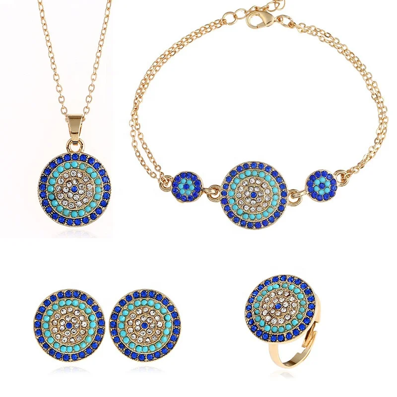 MOT2019005 Moyamiya Turkish Blue Eye Ojo Turko Bisuteria Jewelry Bracelets Earring Necklace Jewelry Set CZ Zirconia Evil Eye