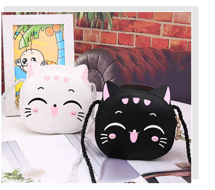 cute cat crossbody leather bag women print cartoon 2022 new arrival crossbody bag kids