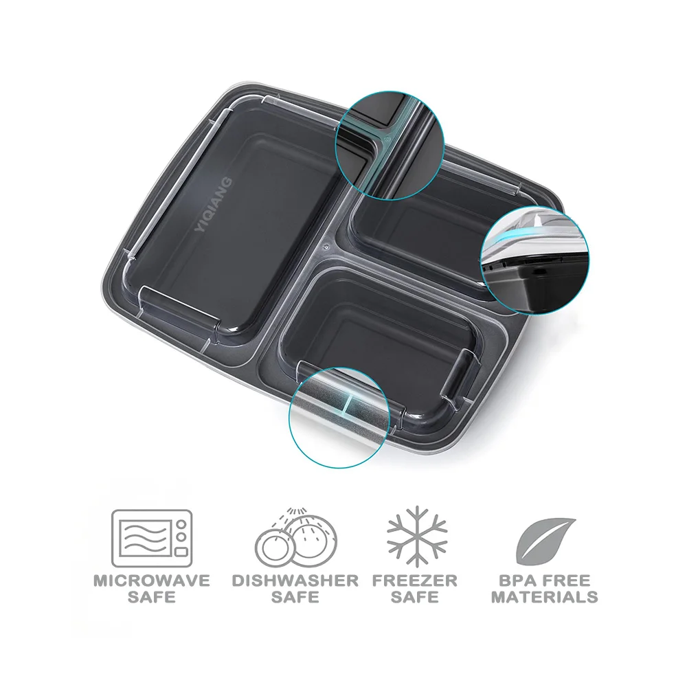 1000ml  10 pack  3 compartment reusable lunch bento box /school lunch box meal prep containers wholesale  bento box with lid