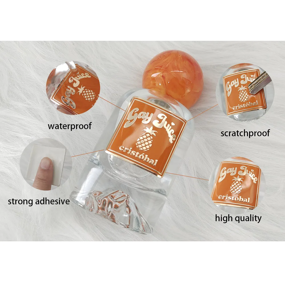 Label Luxury Cosmetic Glass Bottle Jar Packaging Sticker Gold OEM Personalised Perfume Metal Waterproof Aluminum Customized