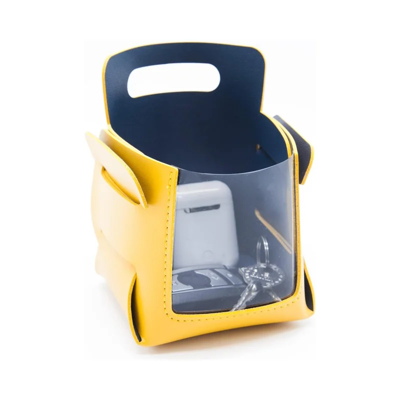 Storage Tray PU Leather Transparent Window Small Decorative Holder Basket Double Side Color Storage Organizer