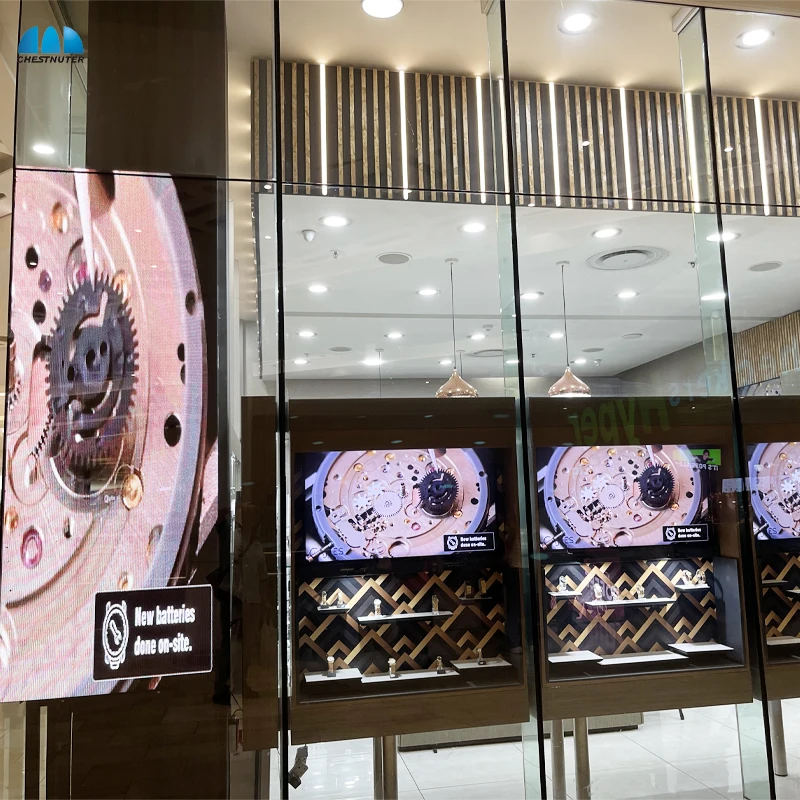 High Brightness window hanging 2500 nits 4K sunlight readable retail window display with CMS software window Lcd display