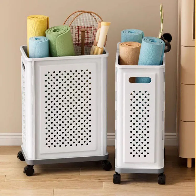 PP Ventilate Yoga Mat Storage Rack Toy Sundries Storage Organizer Plastic Laundry Basket With Wheels