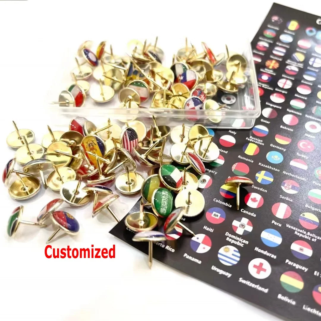 Customization 100 National Flag Pins Thumb Tacks Country Map Push Pin