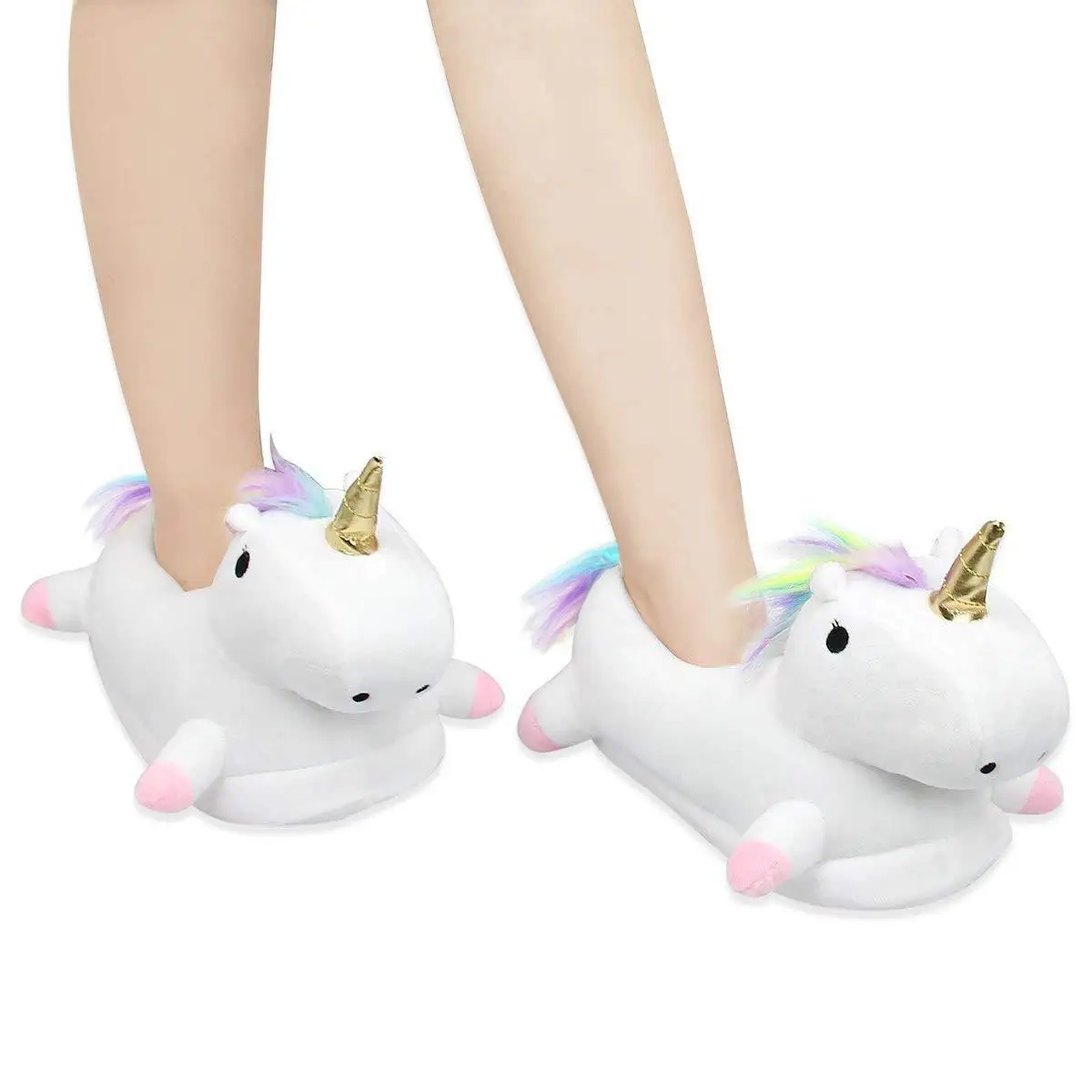 
2021 Creative White Unicorn Plush Slipper Bedroom Shooes Custom Stuffeed Animal Plush Unicorn Slippers For Kids Baby 