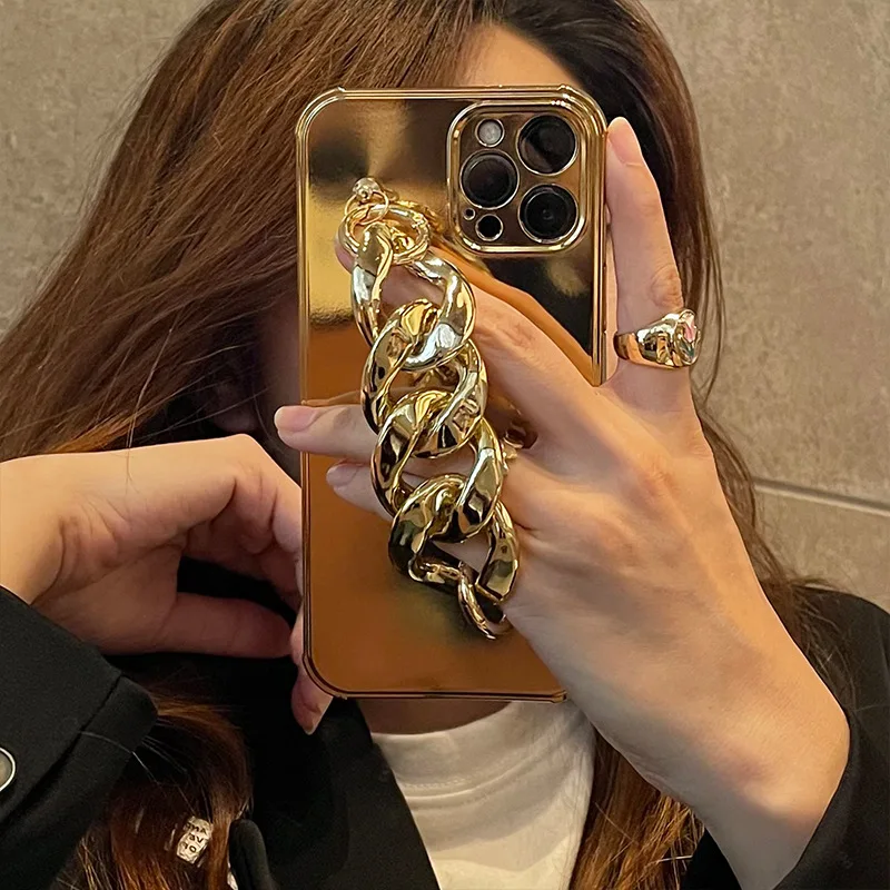 fashion luxury golden silver phone case with bracelet for iphone x xr xs max 8 plus 11 12 13 pro max case
