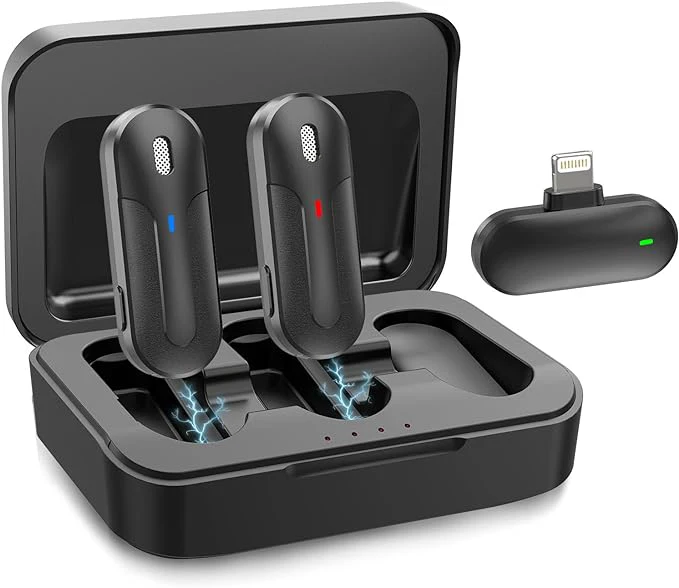 M8 Lapel Wireless microphone with charging case bin compartment for iphone Android mobile phone