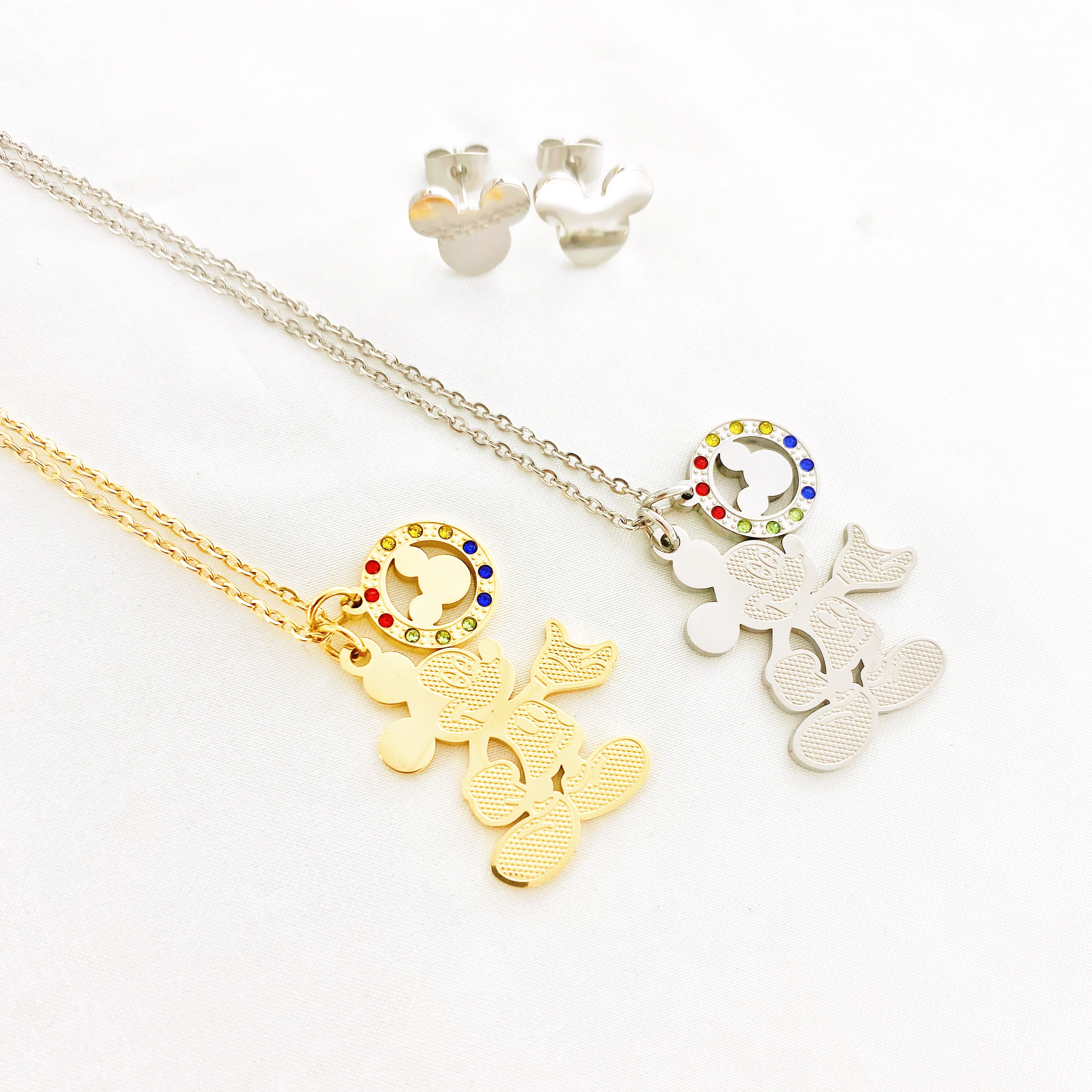 
Cartoon Mouse Zircon Pendant Necklace Titanium Steel Chain Necklace Inlaid Zircon Fashion Trendy Women Jewelry Birthday Gift 