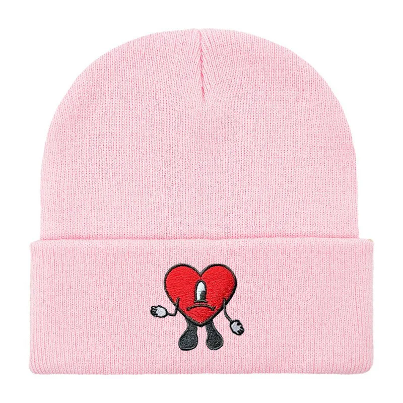 badbunny  embroidered knitted hat Kirby student pullover hatKeep warm in autumn and winter adult rolled hem cold hat