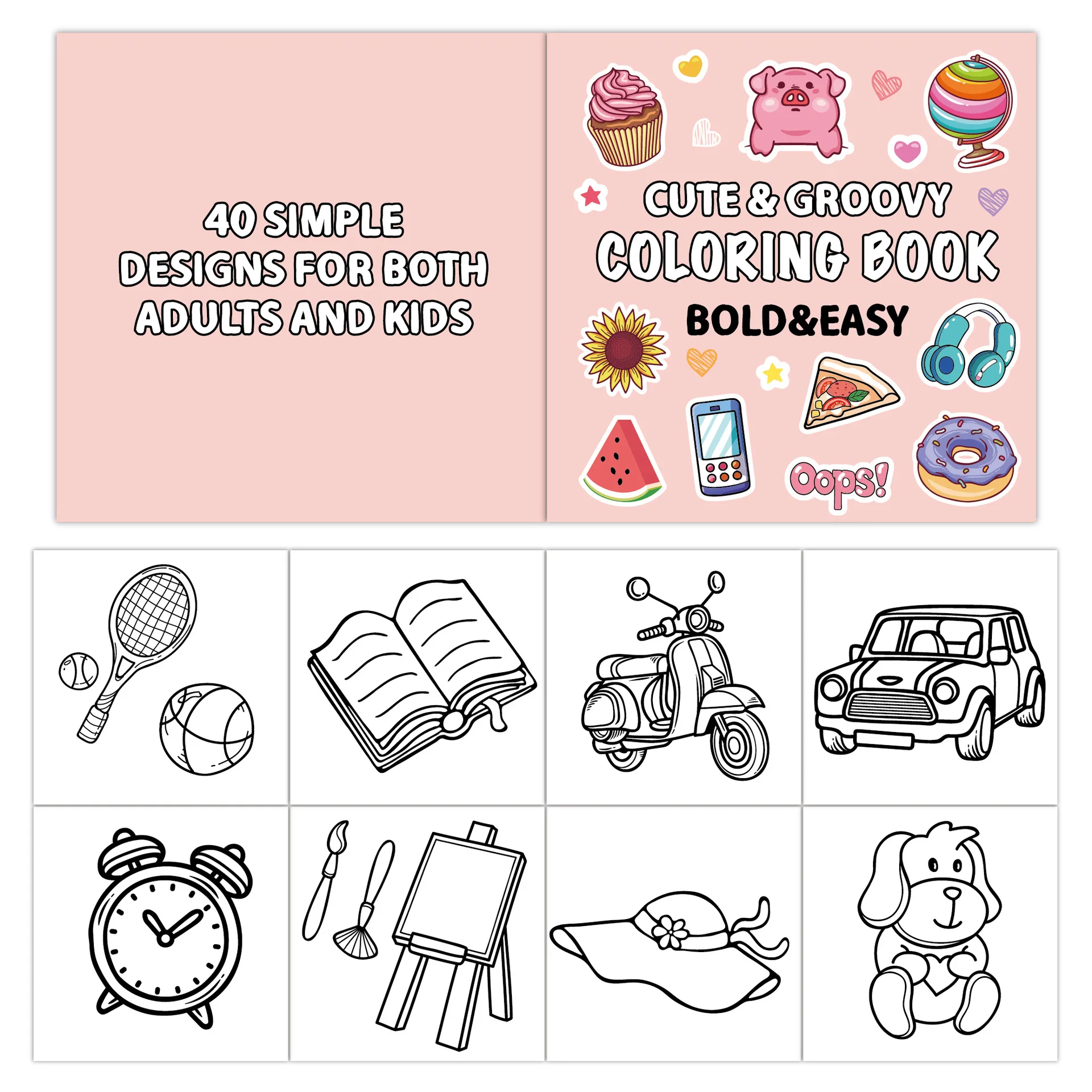 40 Cute Funky Cartoon Doodles Outdoor Fresh Printing Wholesale Custom Book Kids Softcover Soft Cover Bold & Easy Cozy Coloring