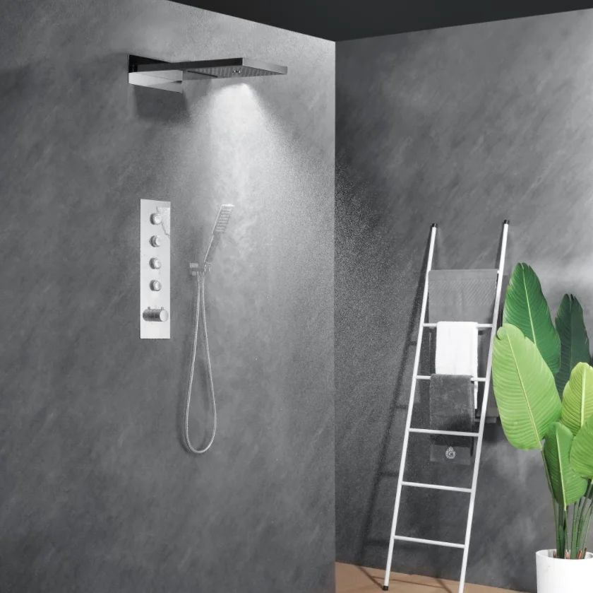 Thermostatic Four-function Shower Mixer Set Waterfall Rainfall Bubble Bath Shower Faucets