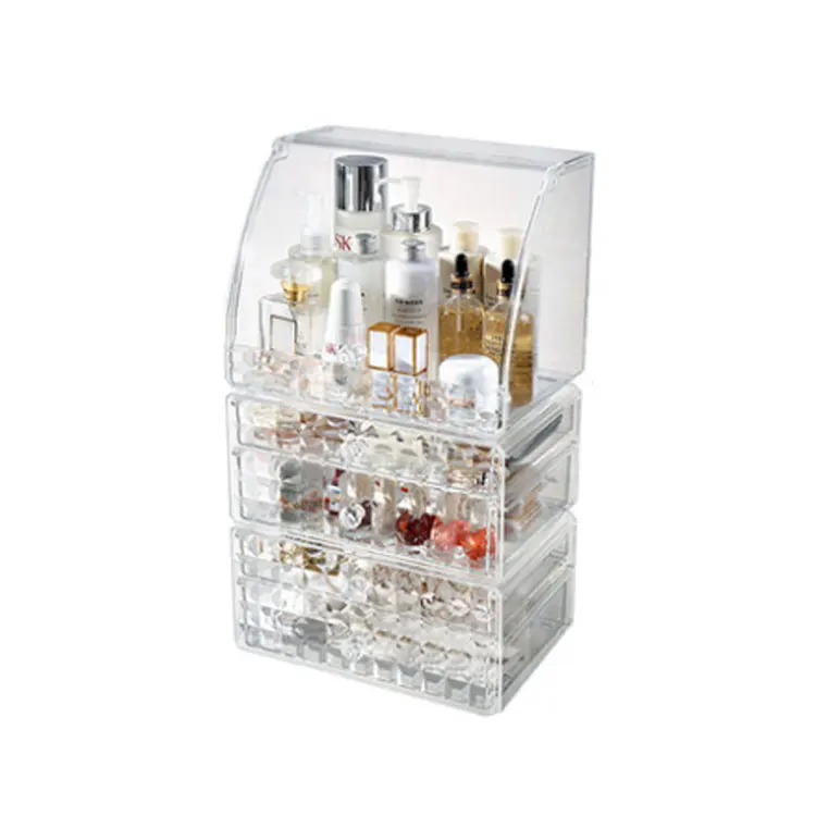 Multifunction Dustproof Four Drawer 3 Layers Display Acrylic Transparent Cosmetic Storage Box