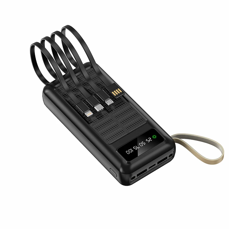 solar energy power powerbank 20000mah power bank oem logo with own cables Camping outdoor power bank with factory price