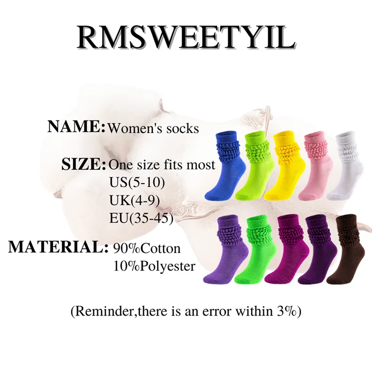 Women Colorful Long Loose Stacked Chunky Cotton Ladies Girls Casual Knee High Boot Slouch Scrunchy Socks