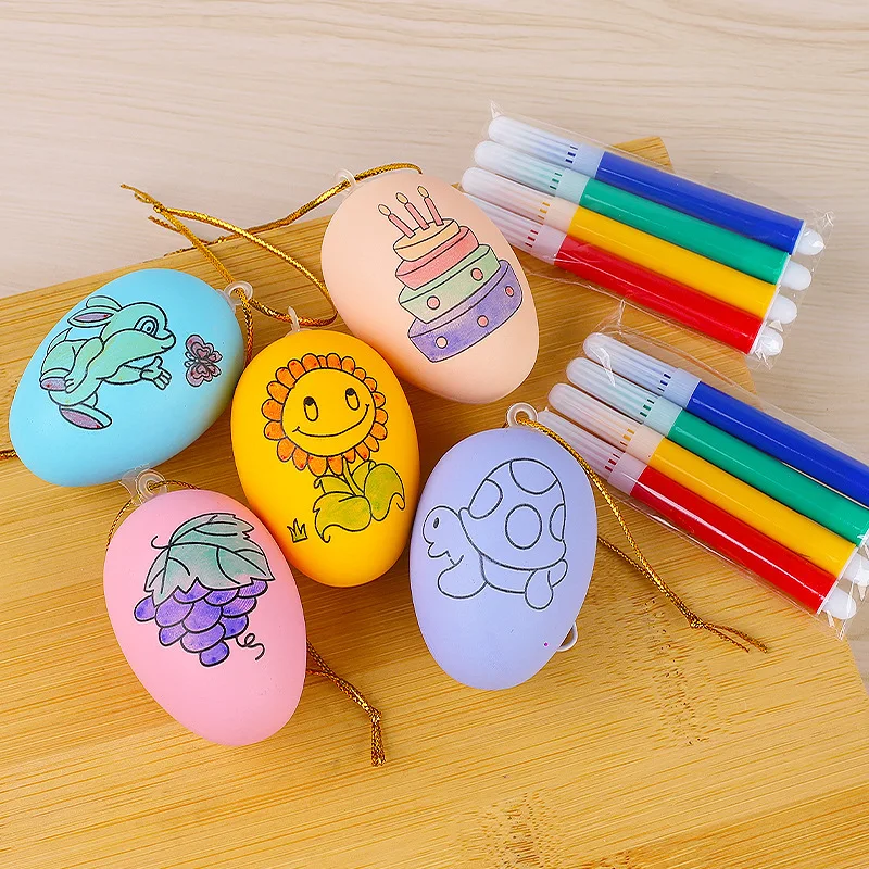 Kids Toys Assorted Colors Diy Cartoon Painting Plastic Easter Eggs Kit For Easter Party Decoration Supplies