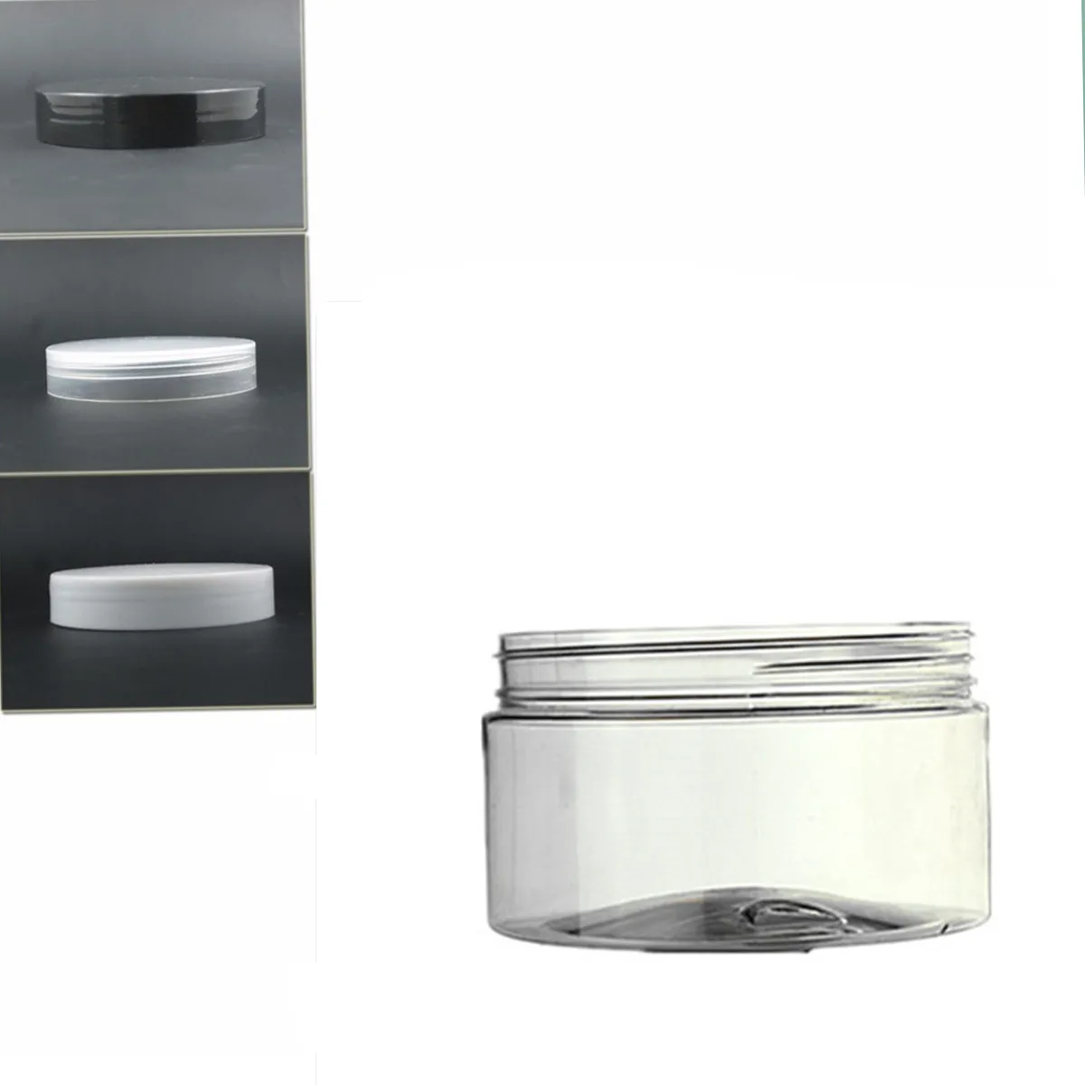 200ml 250ml/8oz plastic round clear pet jar with plastic pp screw lid/white EPE inserts