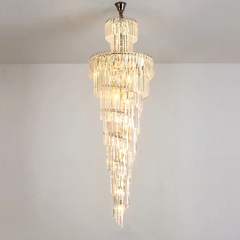 Classic gold modern hang lamp large luxury chandelier hotel villa big crystal light long spiral staircase chandelier