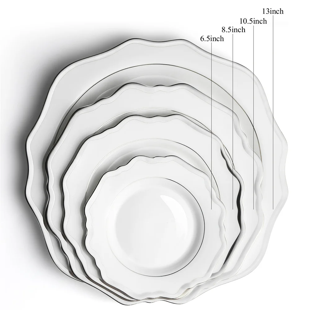 Unique Flower Shaped Plates Set Bone china Silver Rim Charger Plate for Wedding