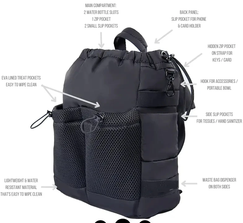 Custom New Design Crossbody Bay Dog Walking Bag Puffy Dog Treat Pouch Dog Treat Food Bag With Shoulder Strap