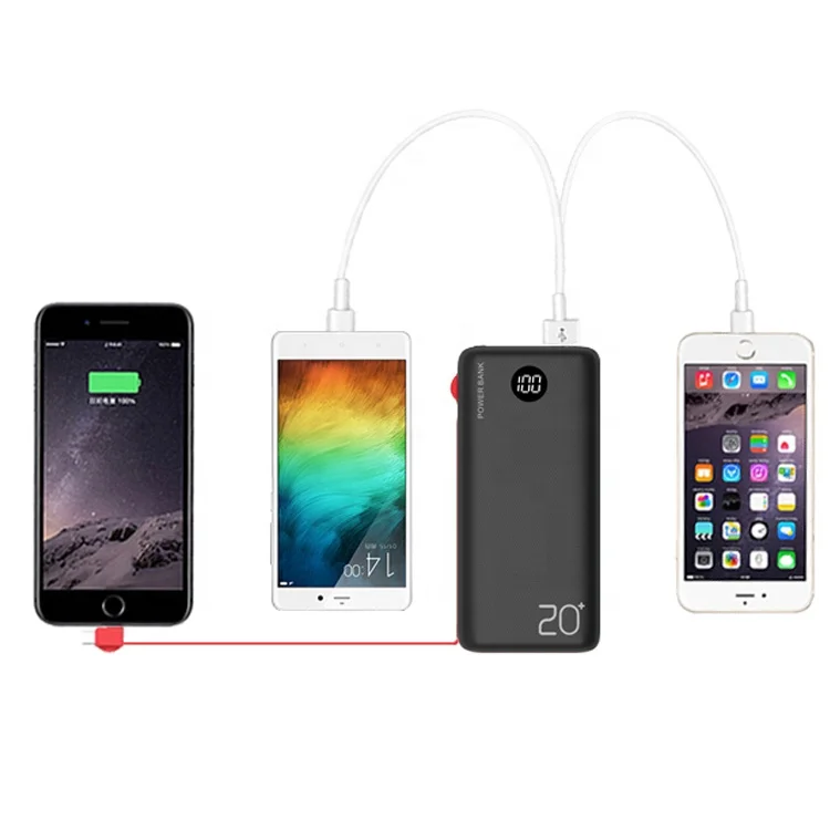 Best selling products usa OEM portable 3 USB port 20000mah LCD screen display built-in cable battery power bank