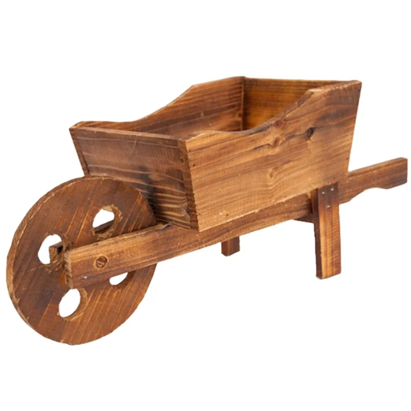 Hot Sale Wooden Wheelbarrow Flower Pot Wood Cart Decor Pot Creative Garden Household Flowerpot wooden hanging planter