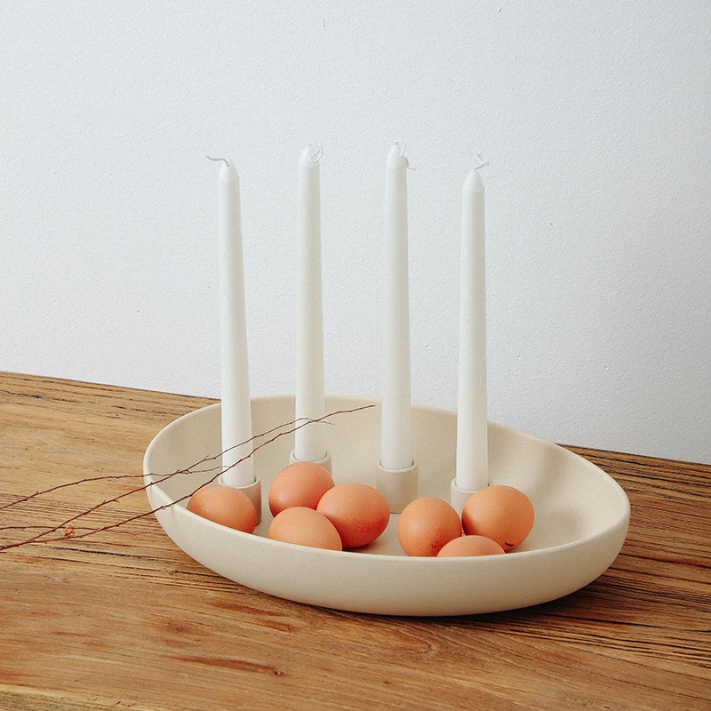 Wholesale Nordic Matt Home Decor Modern Beige Egg Shape Ceramic Candle Plate Holder in Bulk