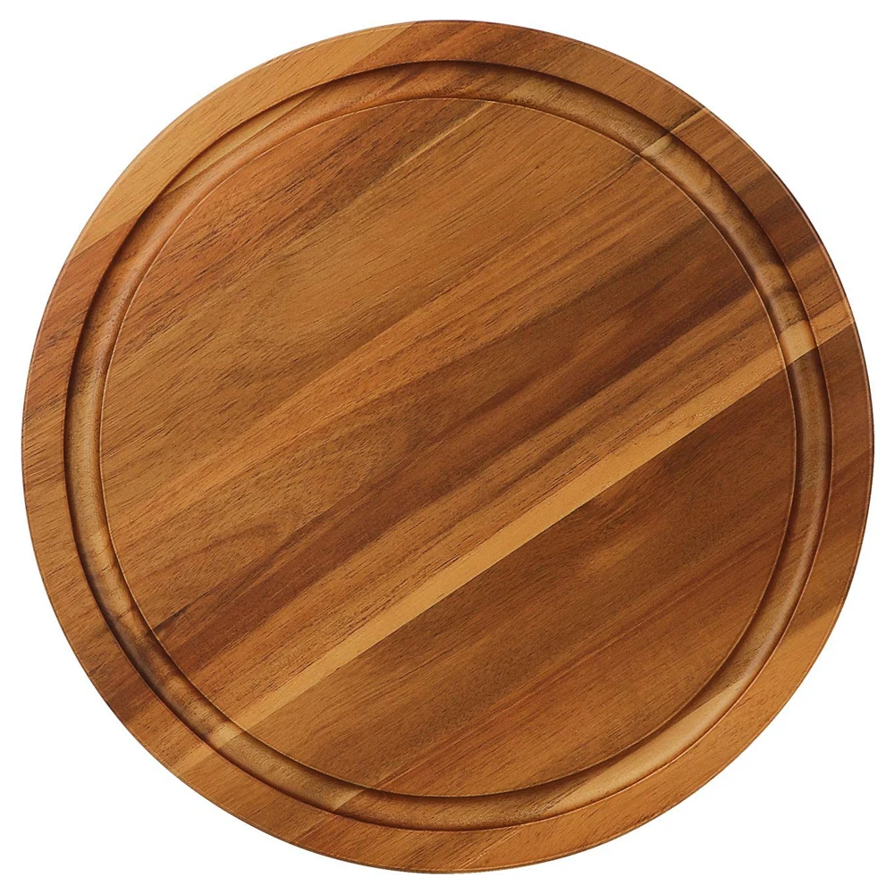 Round Cutting Board Acacia Wood Cheese Board and Thick Charcuterie Board With Juice Groove