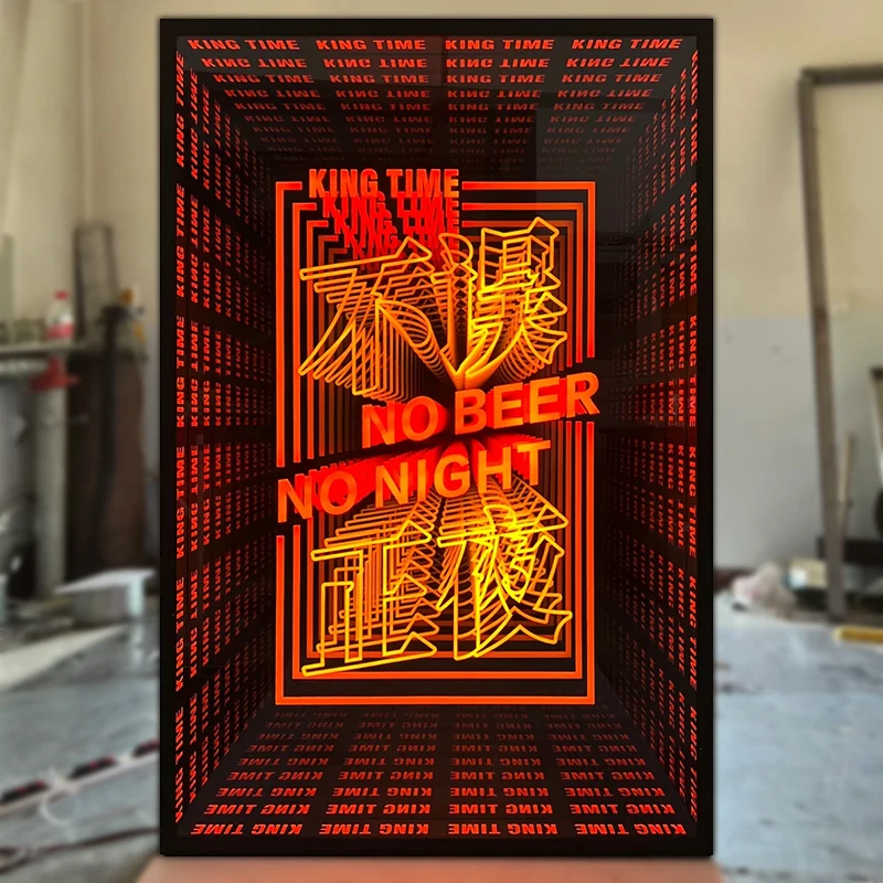 Customized 3d Infinity Mirror Custom Logos Sign Wall Decor Bedroom Indoor Infinity Mirror Neon Signs