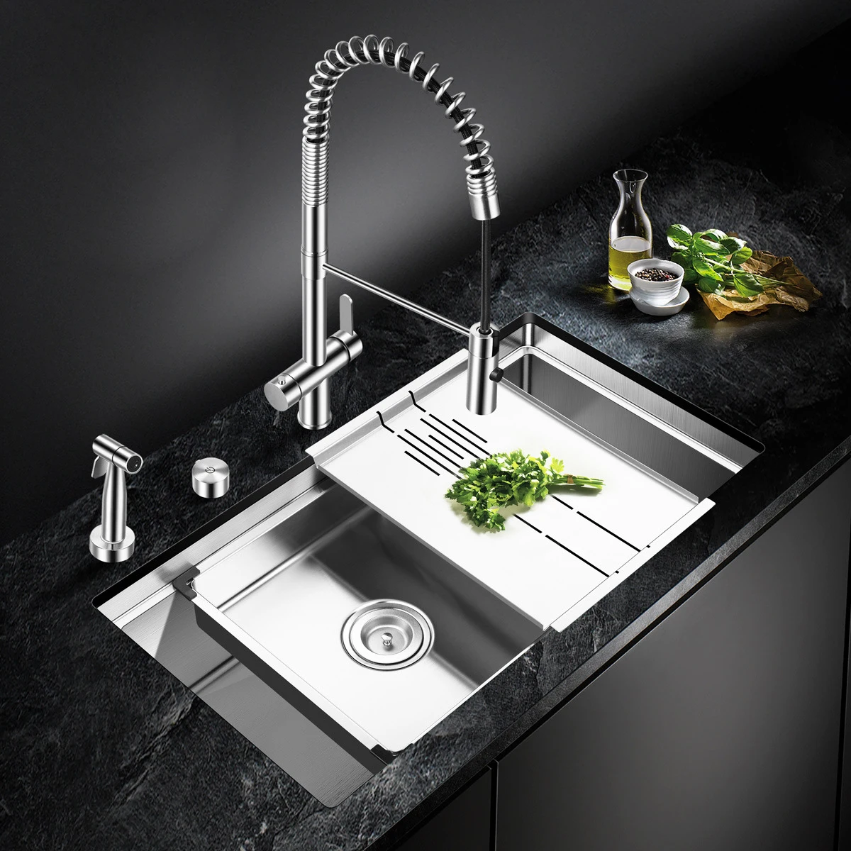 invisible sink high pressure black nano 304 stainless steel kitchen sink