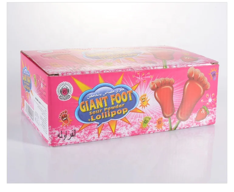 Confectionery manufacturers OEM snacks wholesale confectionery Fun foot lollipops with sweet and sour icing sugar