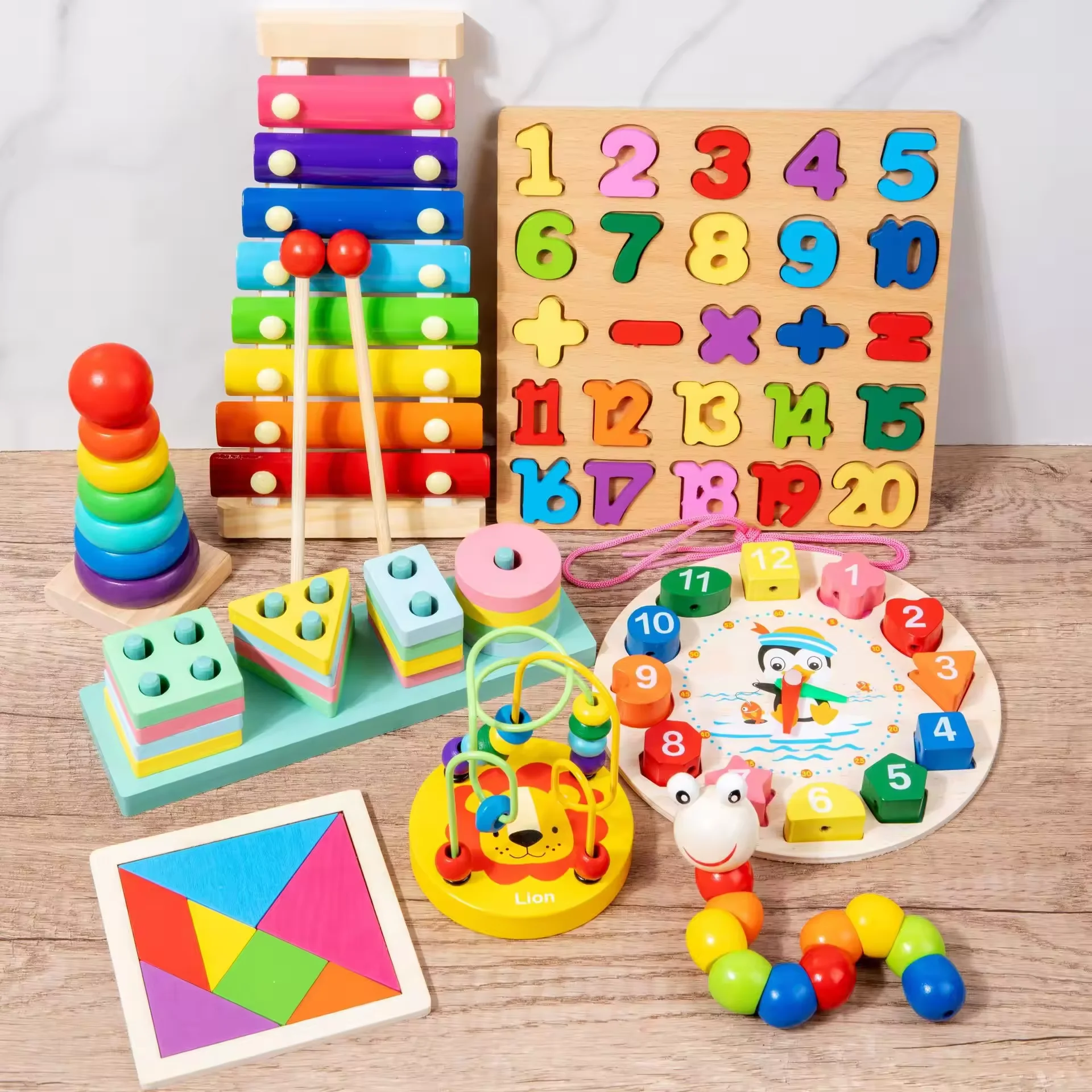 Trending Colorful Children Wooden Intellectual Block Early Educational Learning Montessori Toys For 1 To 3-year-old Boys Girls