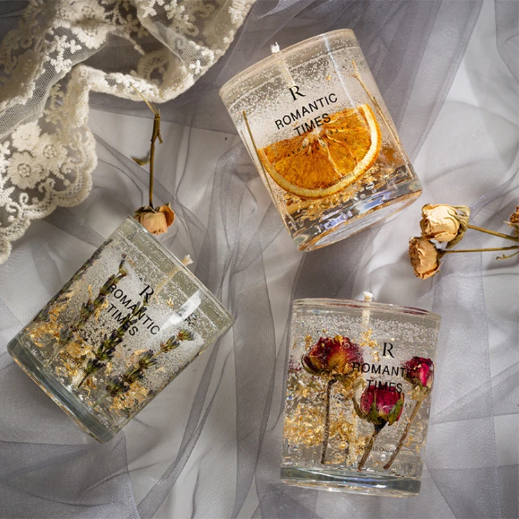 DRIED FLOWERS Wholesale 100% natural soy scented candle in glass candle jar with lid