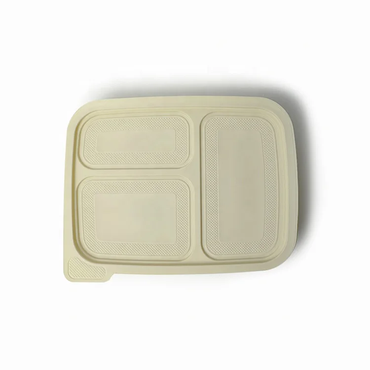 Eco Friendly Disposable 10Inch 3 Compartment Biodegradable Cornstarch Food Containers Color Lunch Box With Lid
