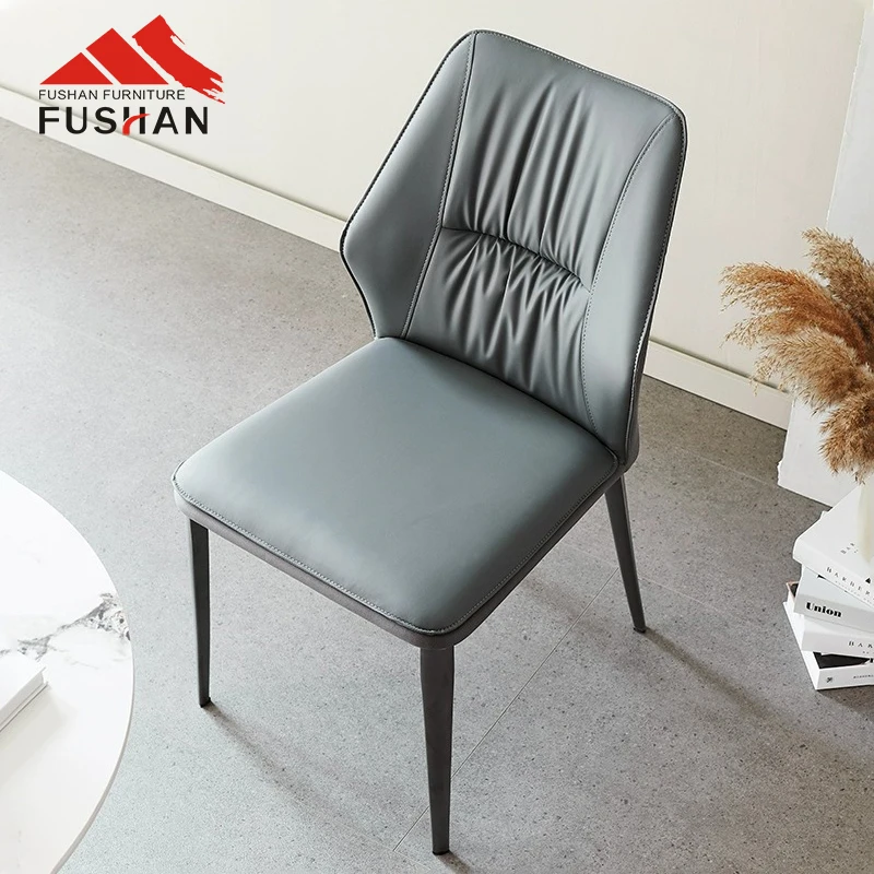 Nordic hotel restaurant dining chair metal frame pu cushion faux leather dining chairs for dining room