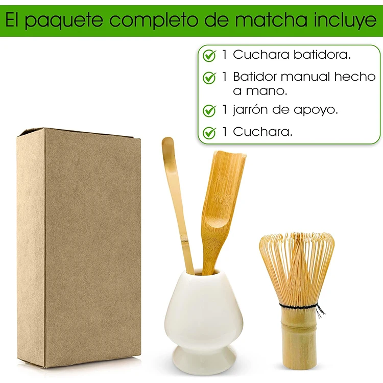 Factory Wholesale Matcha Accessories Set 5 Pieces Box Kit With 100 Prong Whisk Bamboo Scoop and Tea Spoon Storage Bag