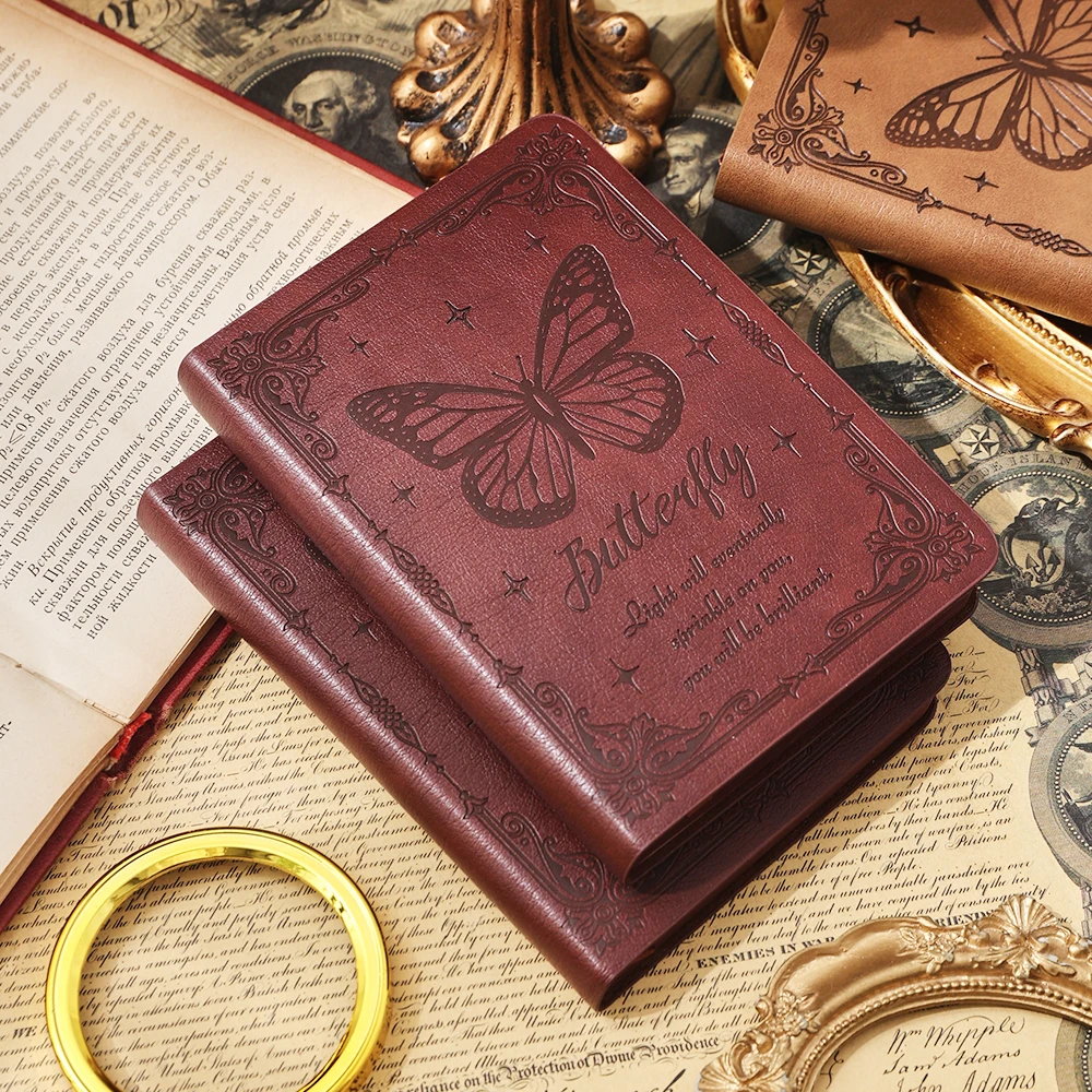 IMODA Stationery A6 Red Brown Vintage Undated Daily Planner Portable PU Leather Notebook for Students School Office Supplies