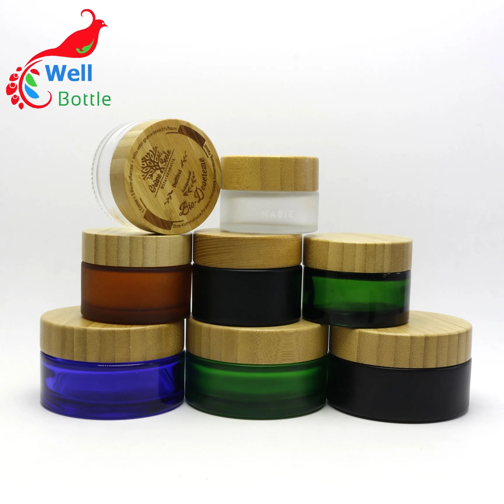 high quality cosmetic cream Glass Jars with wooden lid BJ-075RL