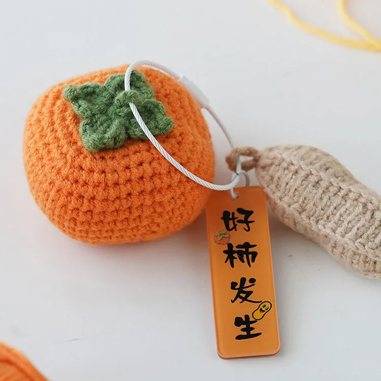 Creative Knitted Yarn Fruits Keychain Tags Wire Loop Embroidery Stitch Cute Key Chains Diy Crochet Material Package
