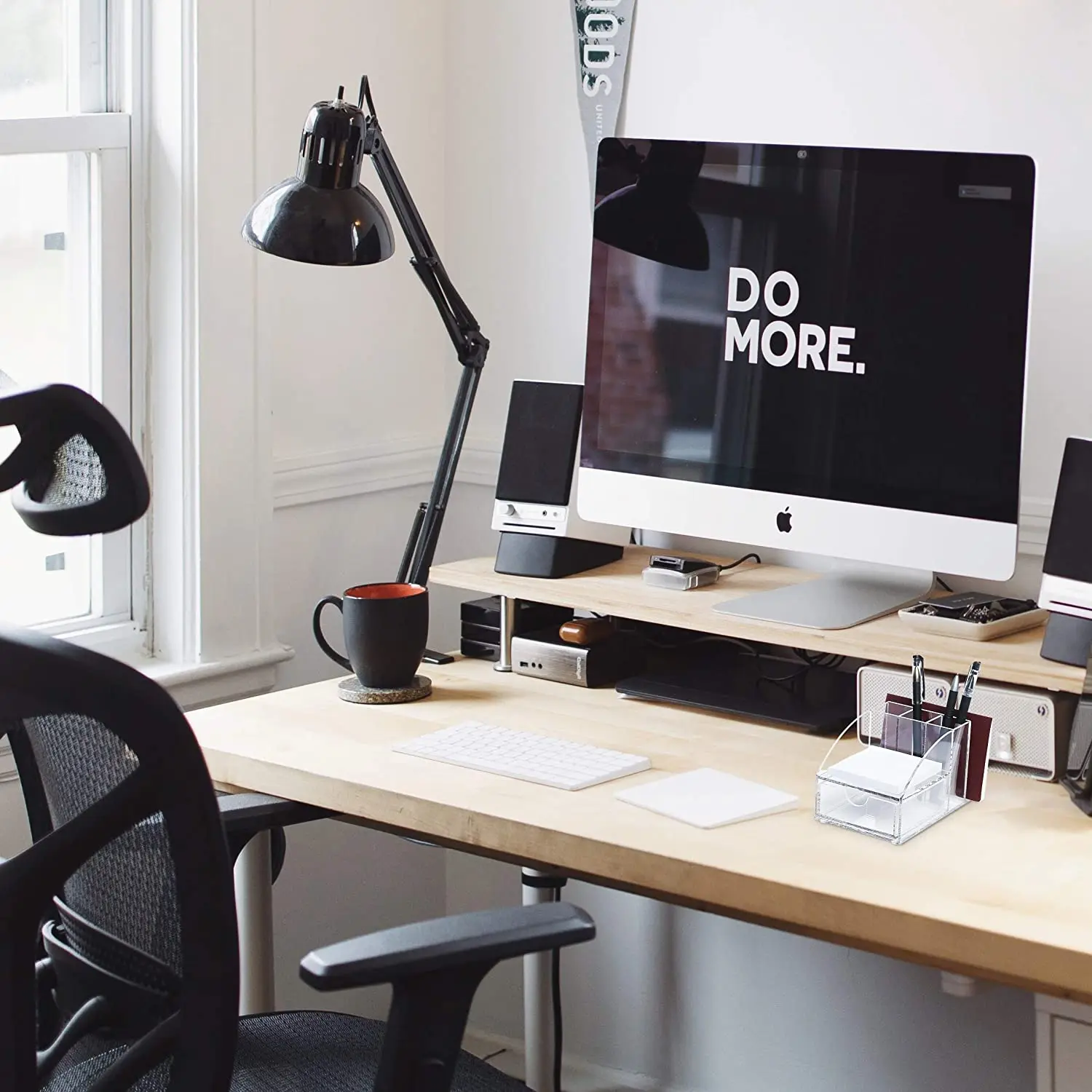 Acrylic Premium Desktop Office Supplies Organizer with Note Pad Holder, Mail Storage and 3 Pencil Slots