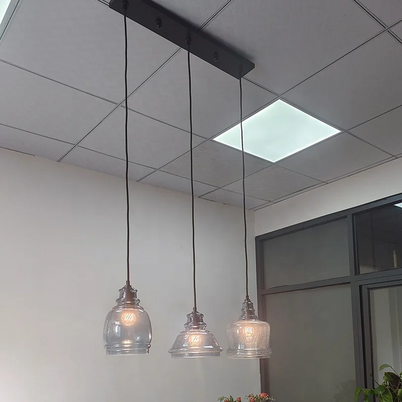Iron Glass Chandelier American Dining Table Lamp Simple Restaurant Lamp bar Lamp Straight Industrial Commercial Hot Pot Store