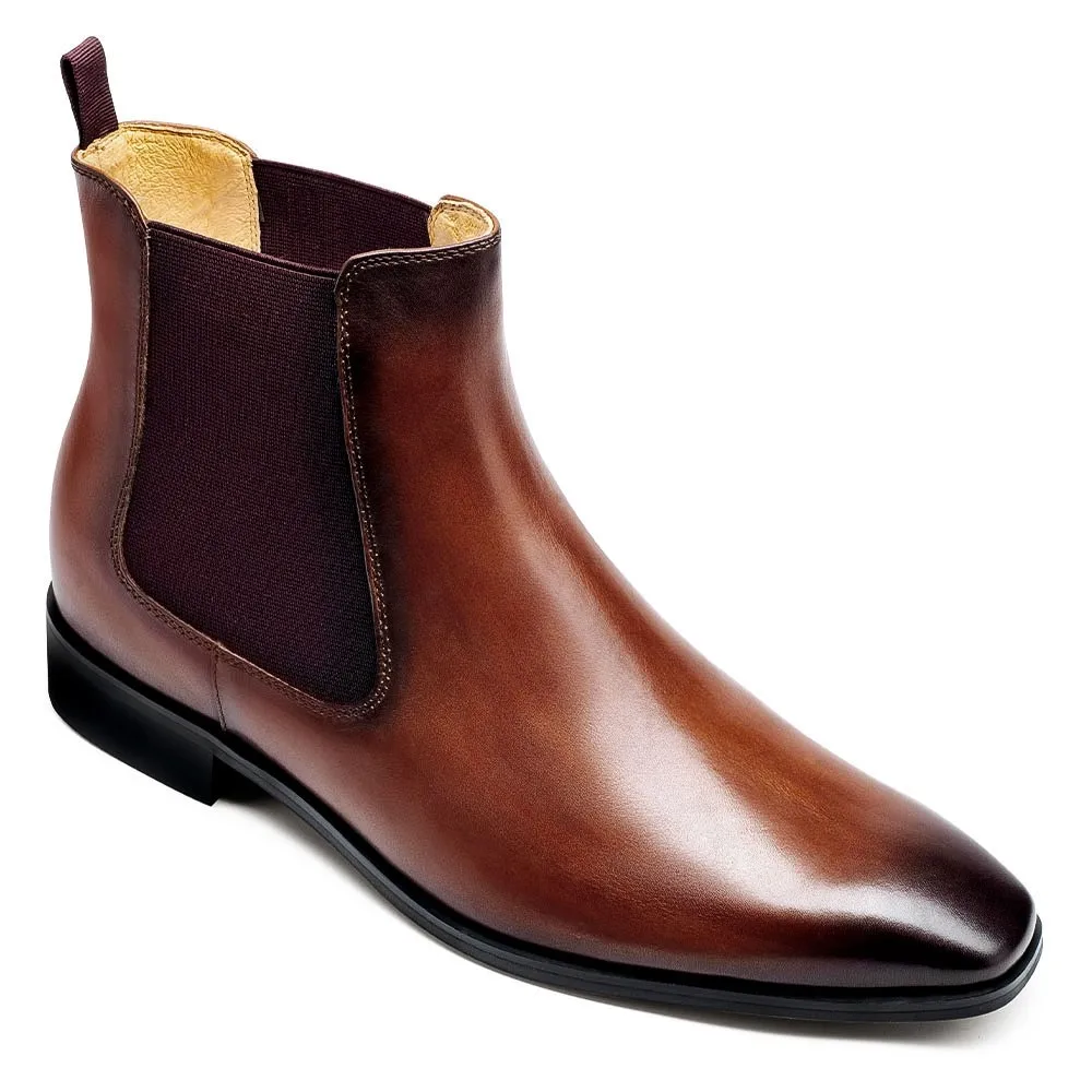 Wholesale Brown Chelsea Boots Men Elevator Shoes Height Increasing Dress Shoes 7CM / 2.76Inches