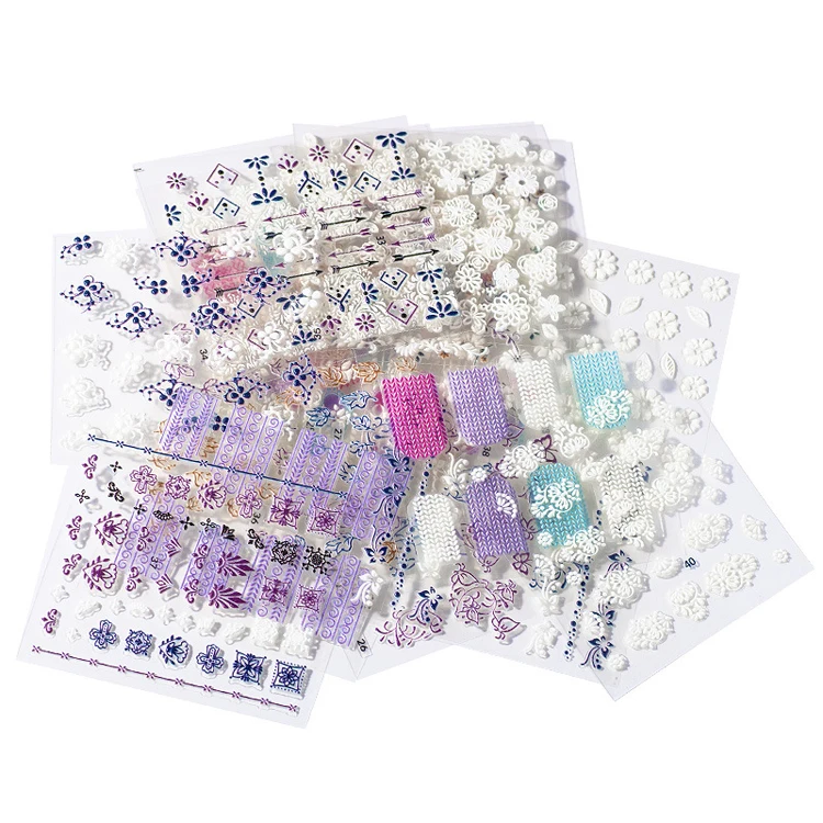 40 colors 6d nail flower sticker decoration water decals nail art stickers 5d embossed water transfer nail sticker