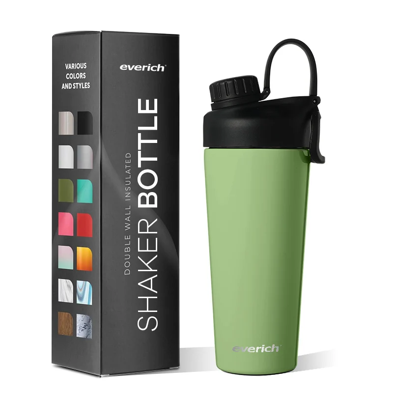 New design Cheap 26oz big capacity stainless steel gym protein shaker bottle for powders with handle lid